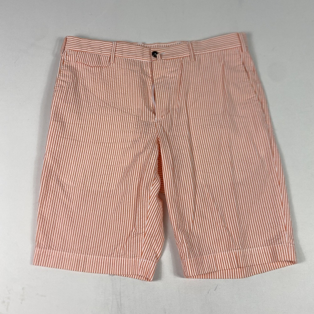 PT Torino Shorts Mens 35 Orange Striped Cotton Bermuda Flat Front 11 Inseam